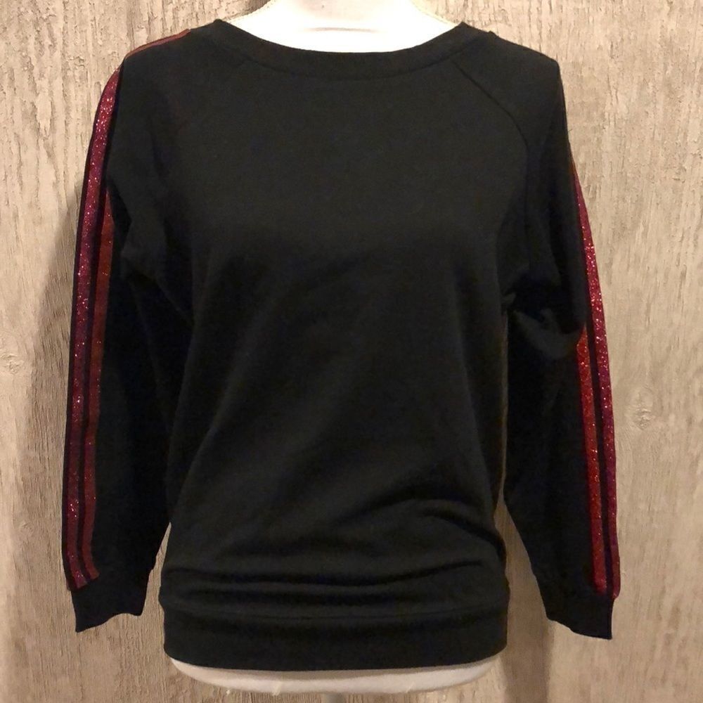 Beach Riot Black Sweatshirt with Pink & Red Glitter Arm Stripes – Multiple Sizes